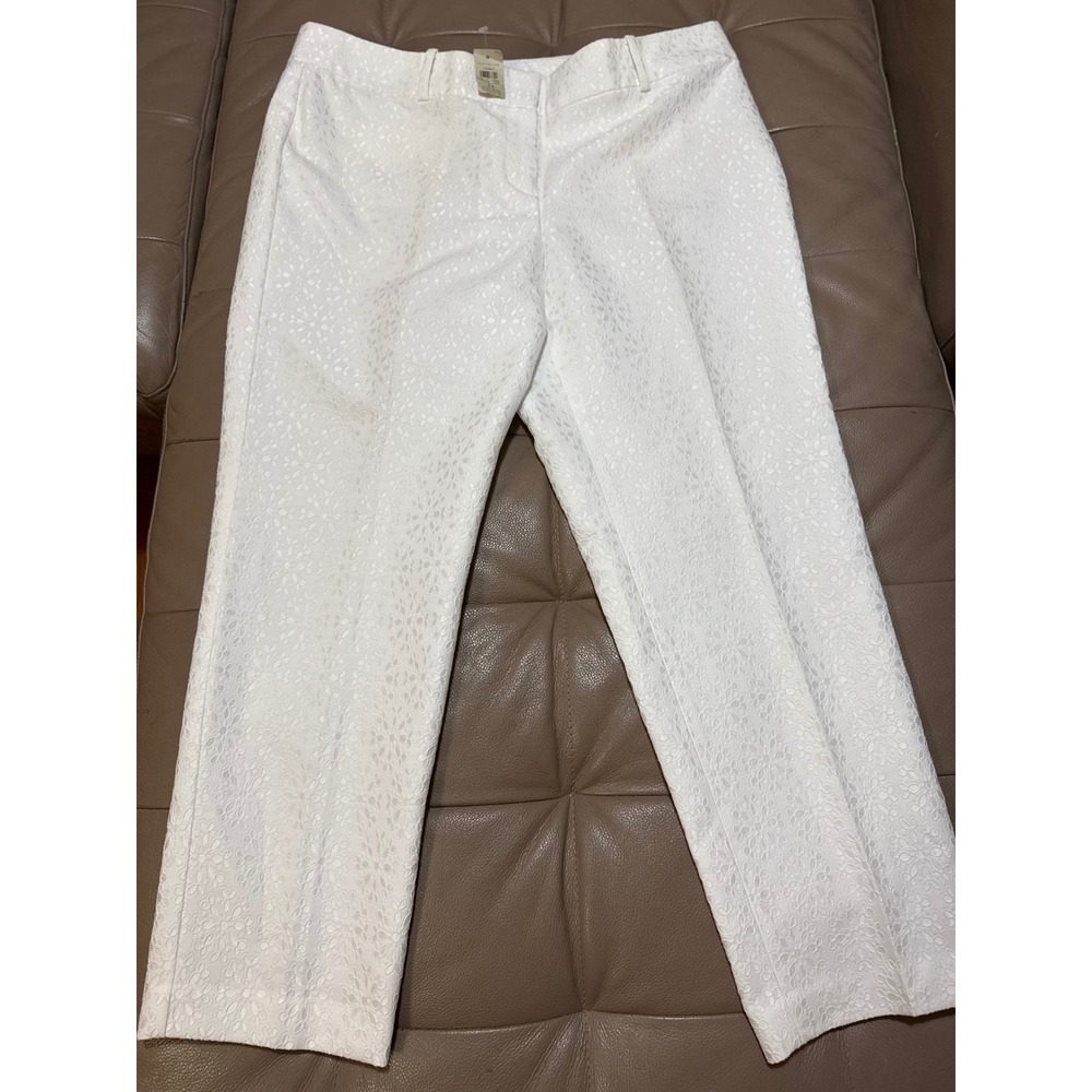 Ann Taylor White Floral Jacquard Dress Pants Straight Leg Trousers Size 14 NWT
